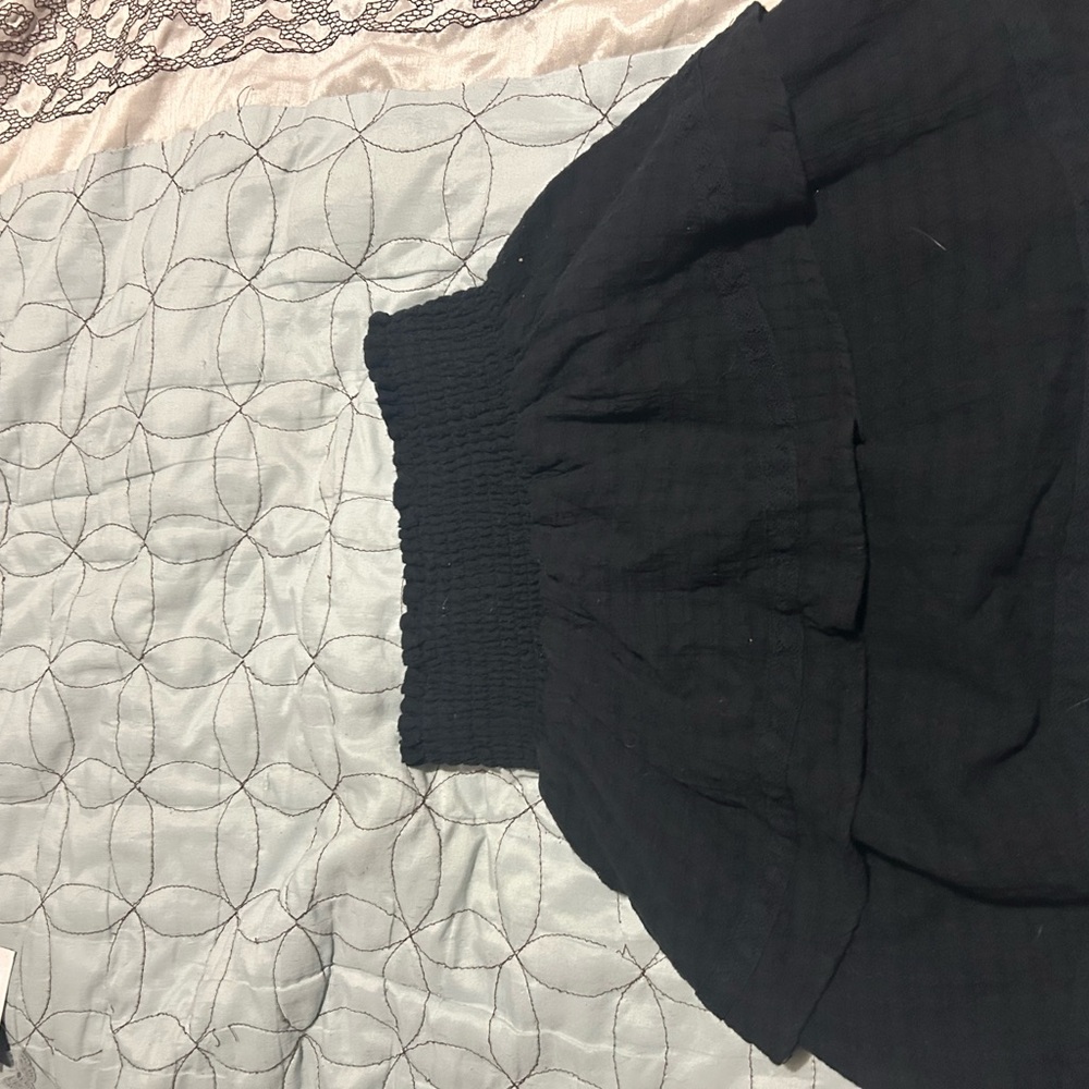 Black Smocked Waist Skirt
